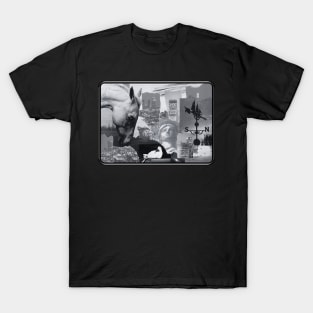 Horse and City Collage in Black and White T-Shirt